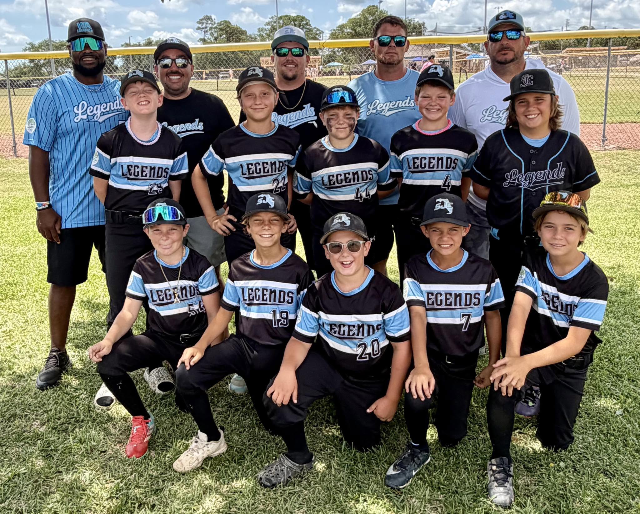 SJC Legends 11U team photo in Columbia blue and black